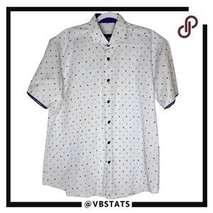 Bogosse Men's Embroidered Polka Dot Short Sleeve Button Up Shirt White Size 5 XL